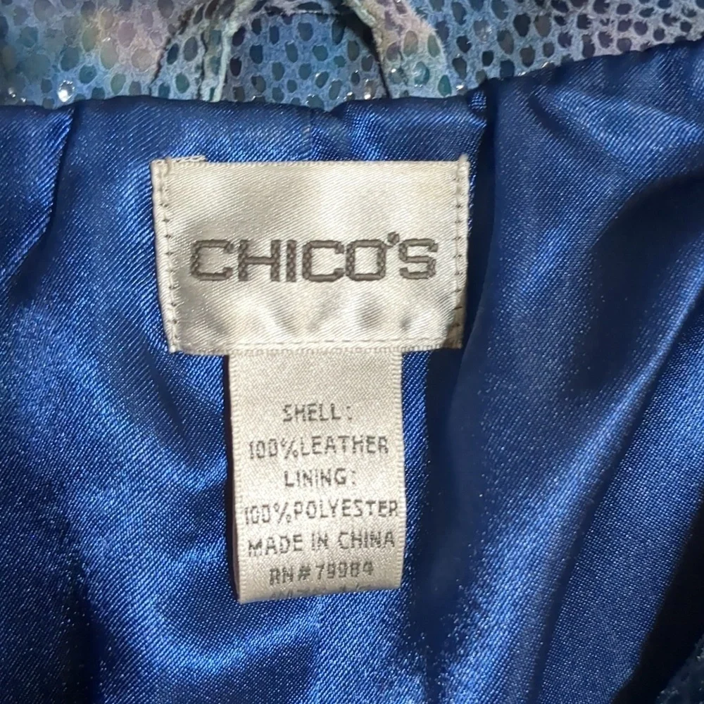 Chicos leather blue snakeskin print moto jacket women size 1.5 - Picture 6 of 10